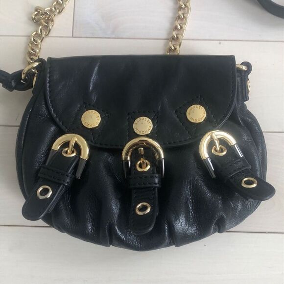 Badgley Mischka Adjustable Chain Strap Black Leather Crossbody Bag - Picture 2 of 5